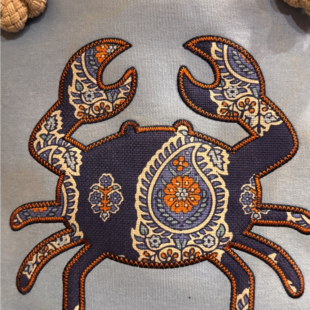 Spartina 449 Blue and Orange beach Tote Bag with Crab Design - Picture 9 of 13